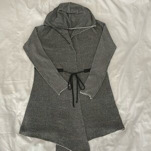 Mystree grey knit striped hooded open cardigan